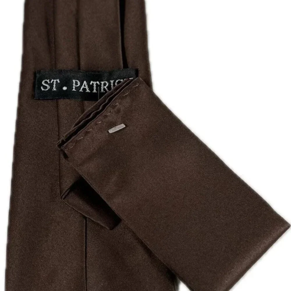 St. Patrick Boy's Clip-on Tie Hanky Set Solid Dark Brown 100% Polyester 12